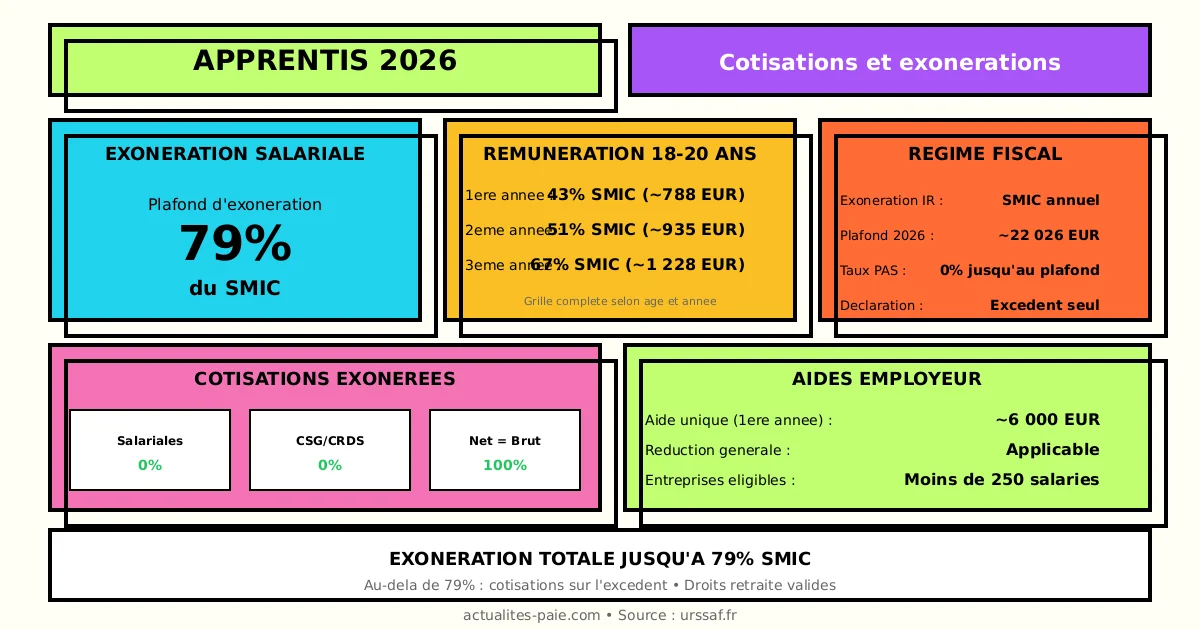 Apprentis 2026 cotisations exonérations rémunération
