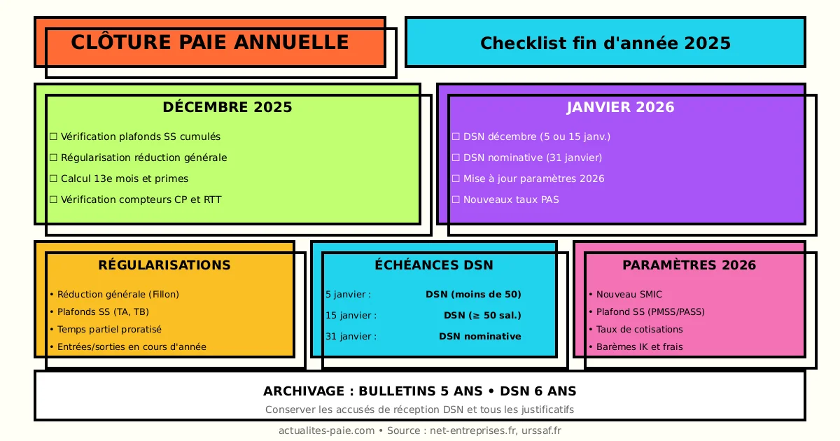Clôture paie annuelle 2025 checklist opérations fin année