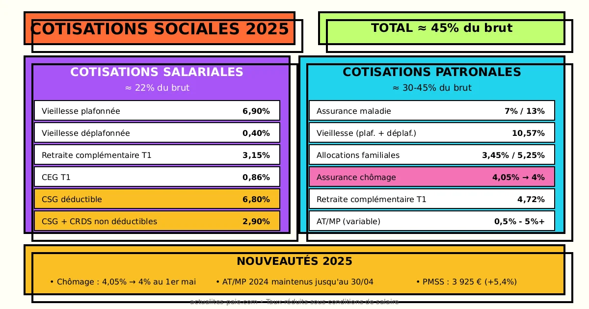 Tableau des taux de cotisations sociales 2025