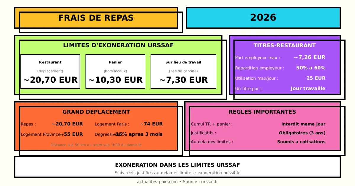 Frais de repas 2026 limites exonération