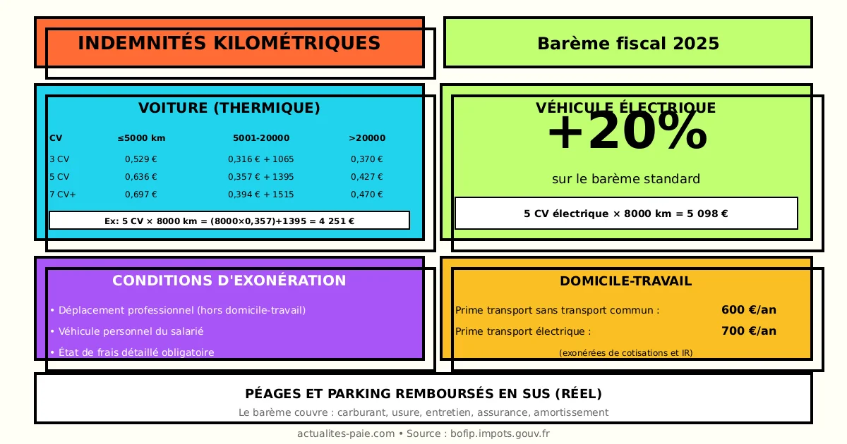Barème indemnités kilométriques 2025 calcul exonération