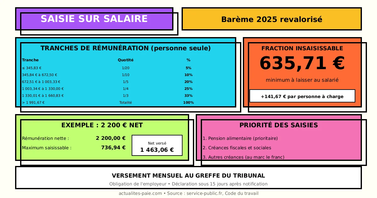 Barème saisie sur salaire 2025 fraction insaisissable
