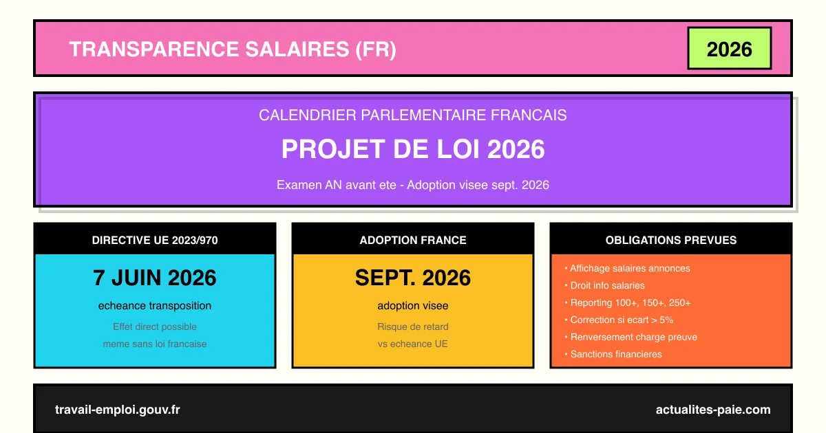 Transparence salaires France 2026 : projet de loi et calendrier parlementaire